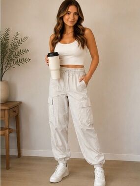 Reebok Light Cream Cargo Joggers for Women - Utility Track Pants